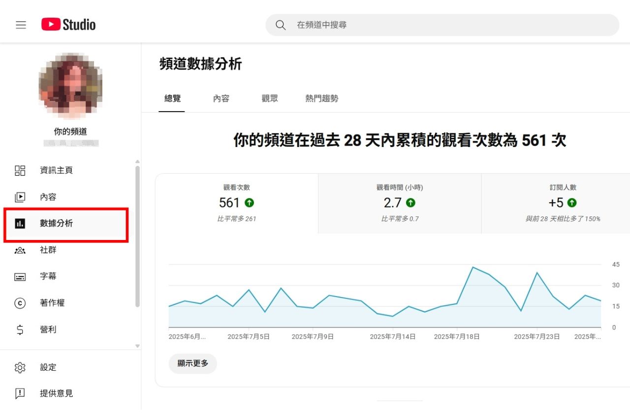 進入「數據分析」頁面